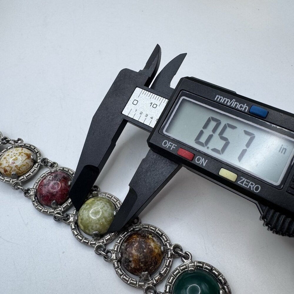 Vintage Large Scarab Gem Stone Double Link Bracelet Silver Tone Unsigned Adjust - Picture 6 of 12